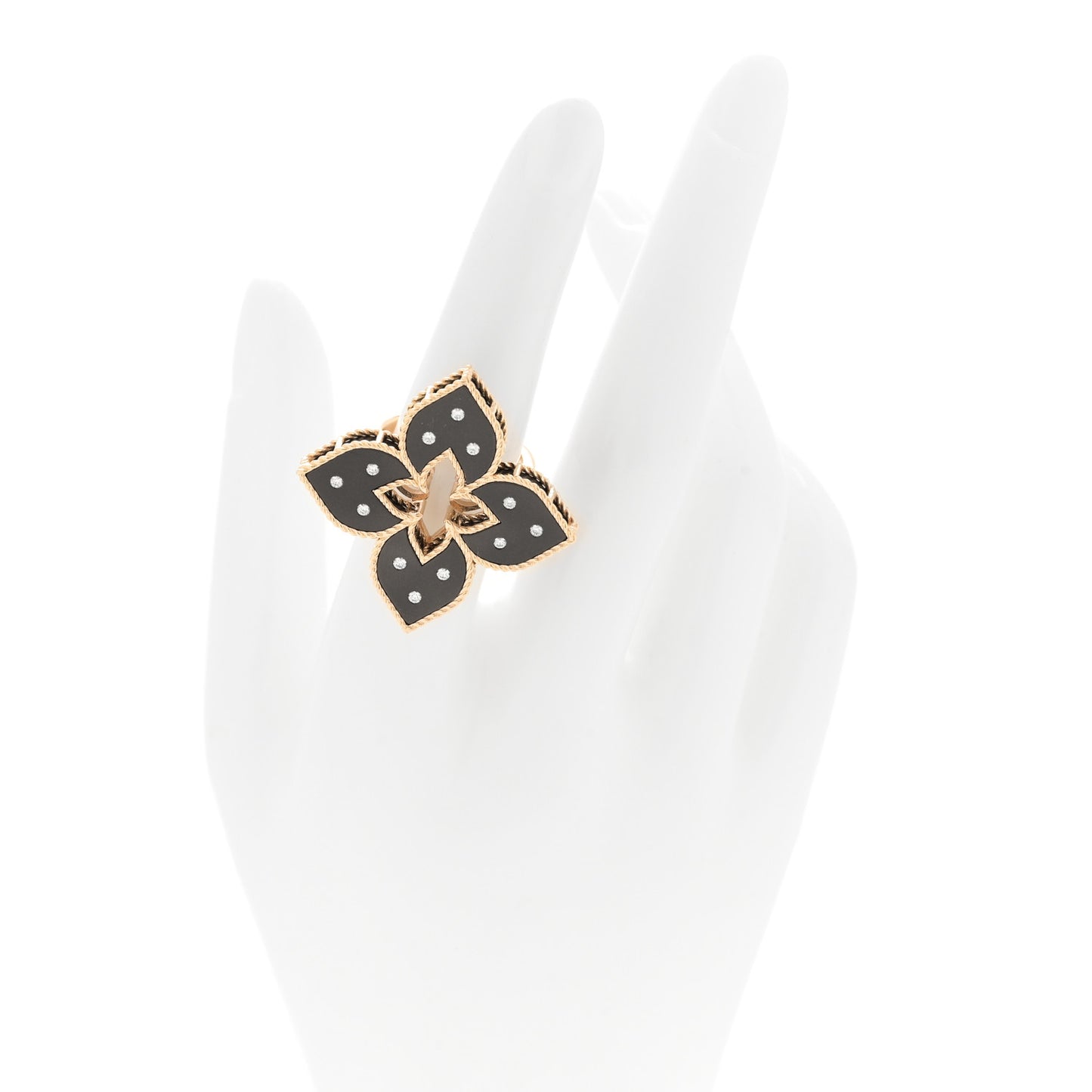18K Rose Gold Titanium Diamond Venetian Princess Flower Ring 53 6.25 Gray