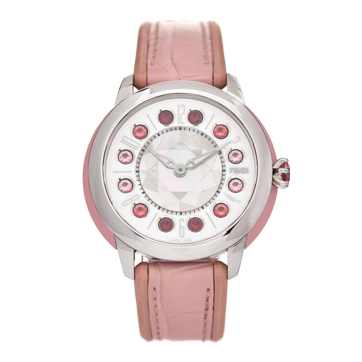 Stainless Steel Alligator Mother of Pearl Topaz Spinel 38mm Ishine Rotating Gem Quartz Watch