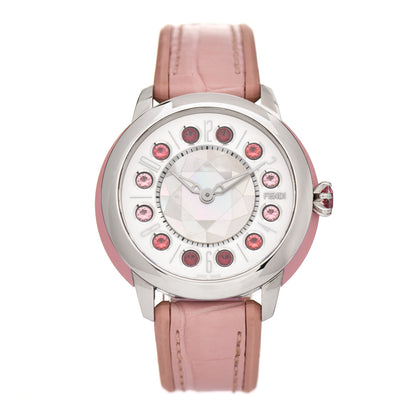Fendi Stainless Steel Alligator Mother of Pearl Topaz Spinel 38mm Ishine Rotating Gem Quartz Watch 1 of 7