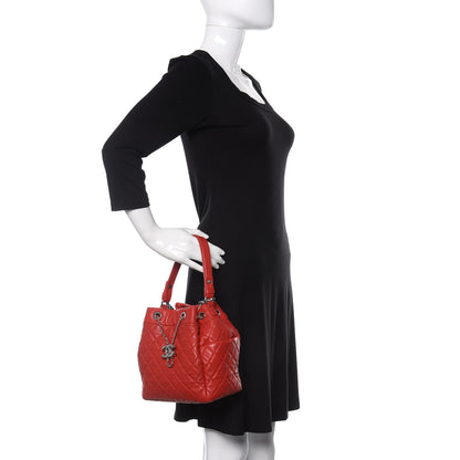 Chanel Lambskin Quilted Small CC Chain Drawstring Bucket Bag Red 3 of 10