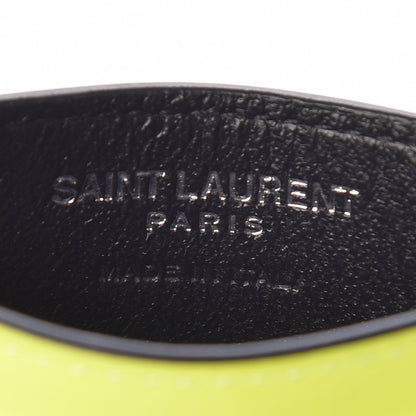 Saint Laurent Patent Grain De Poudre Matelasse Chevron Monogram Credit Card Case Neon Yellow 6 of 9
