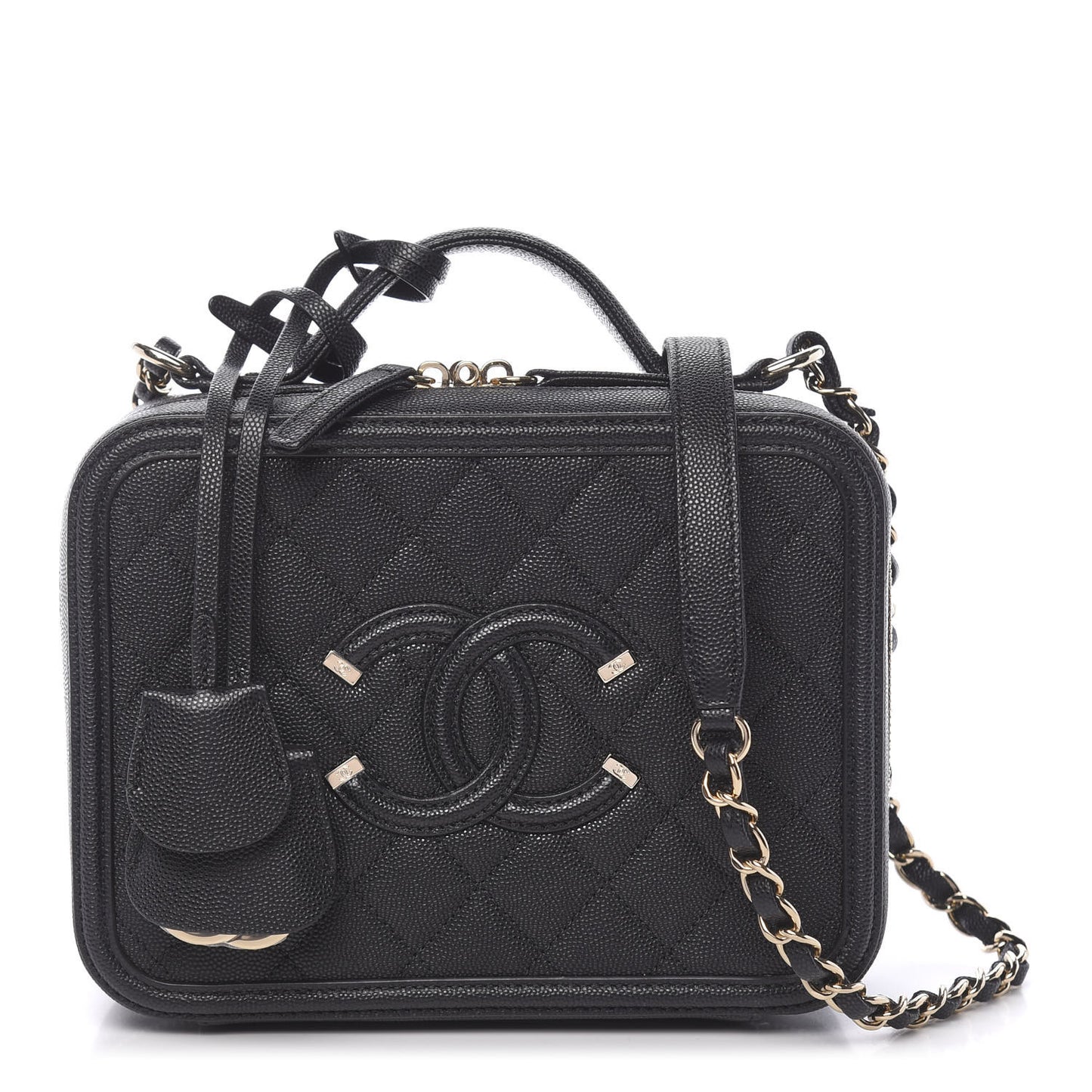 Caviar Quilted Medium CC Filigree Vanity Case Black