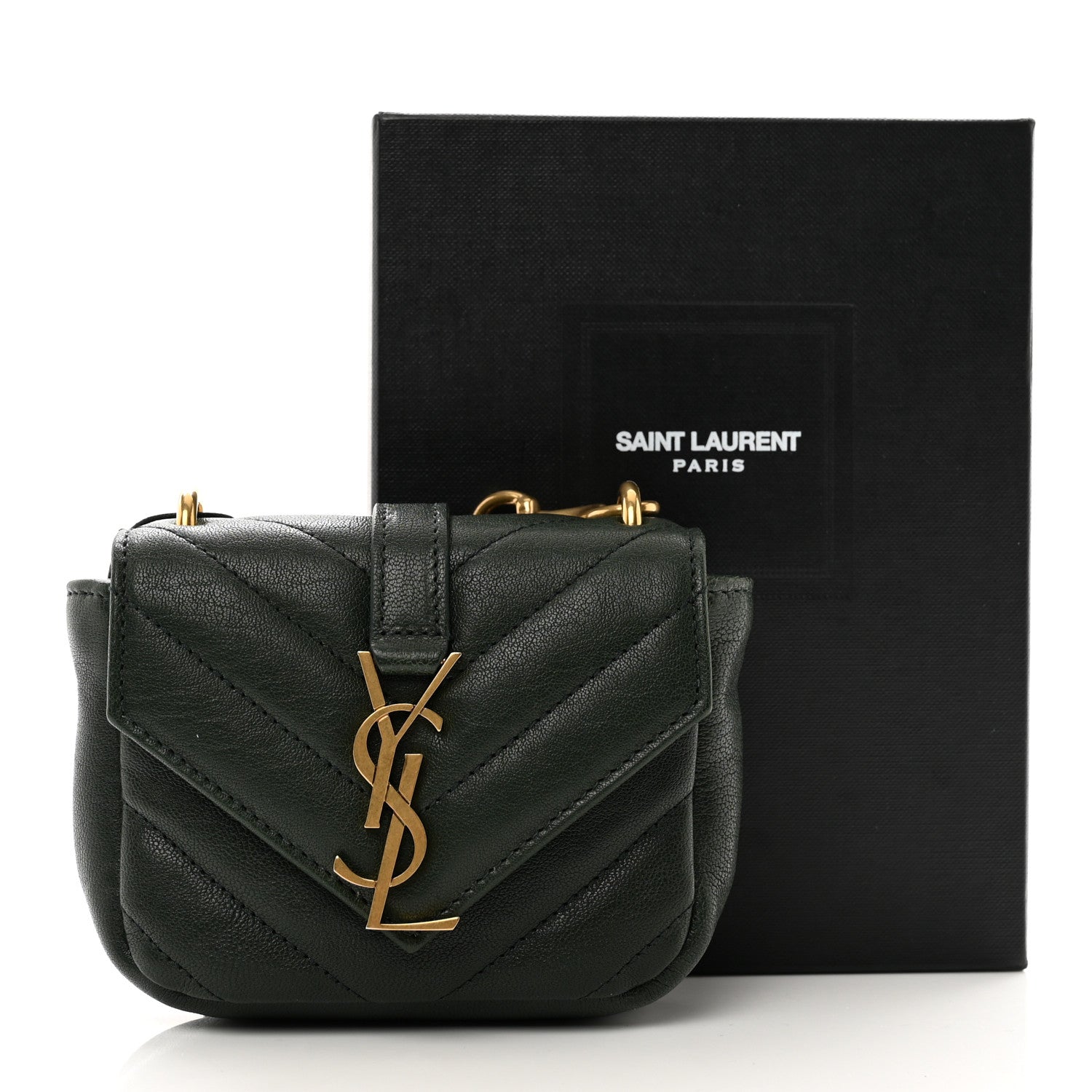 Saint Laurent Sheepskin Matelasse Chevron Monogram Mini College Bag New Vert Fonce 7 of 7
