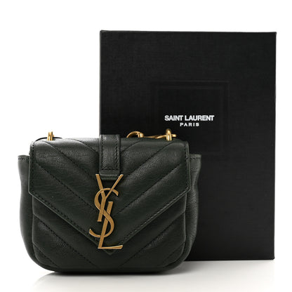 Saint Laurent Sheepskin Matelasse Chevron Monogram Mini College Bag New Vert Fonce 7 of 7