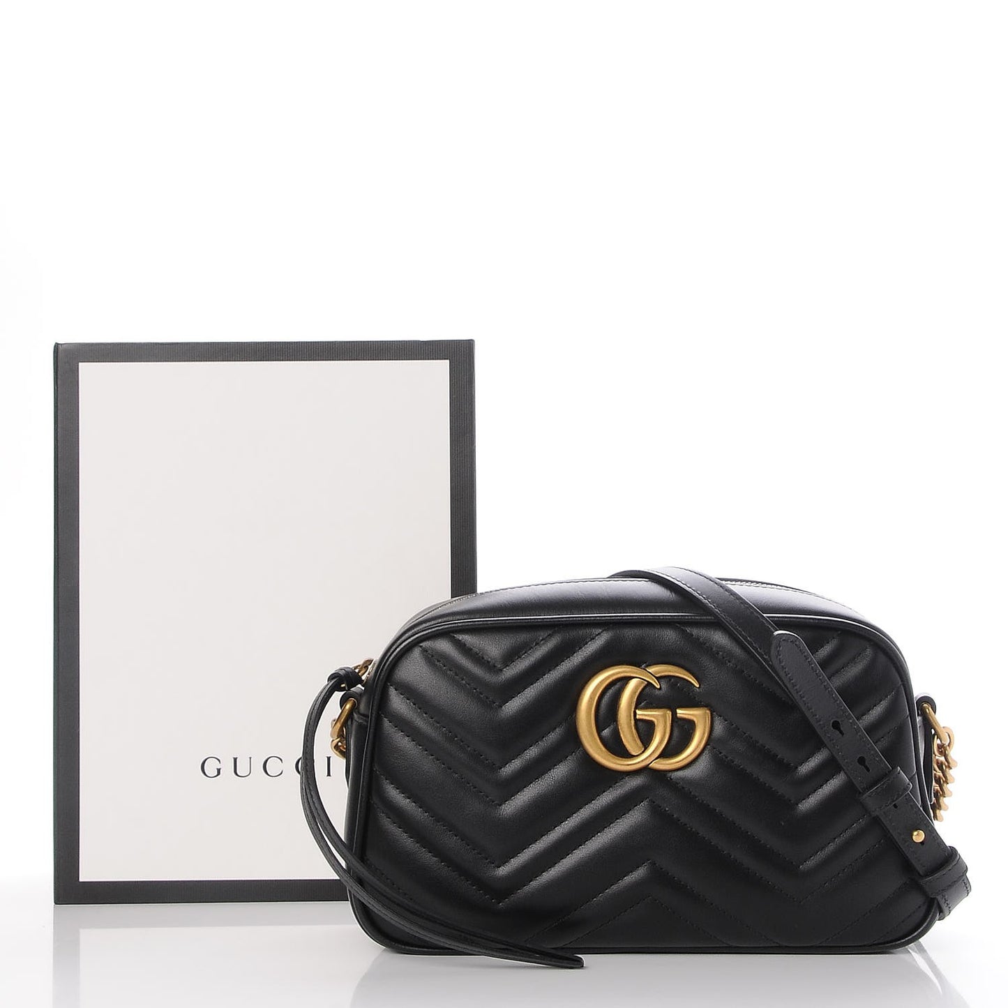 Calfskin Matelasse Small GG Marmont Chain Shoulder Bag Black
