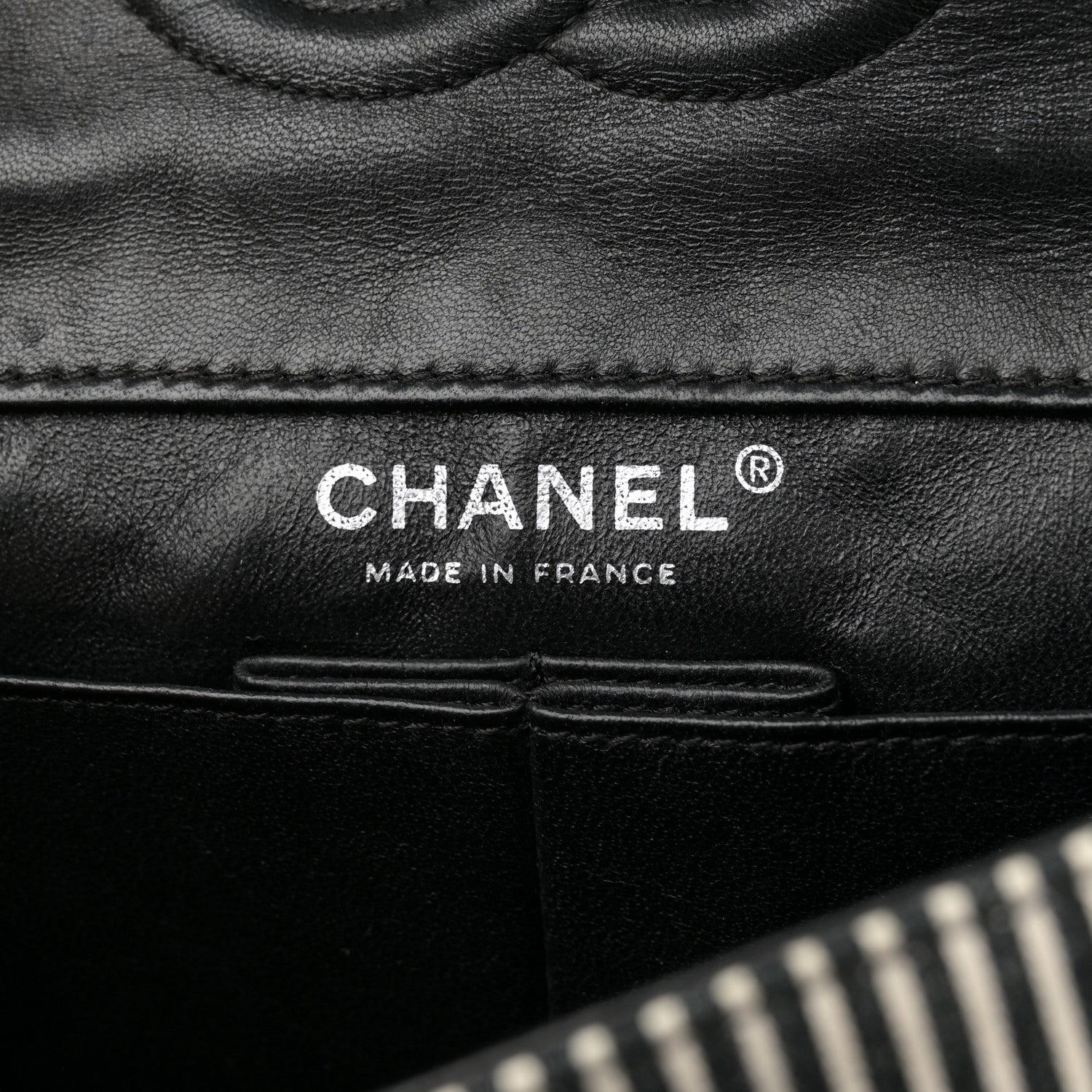 Chanel Canvas Sequin Stripe Medium Double Flap Black White 6 of 10