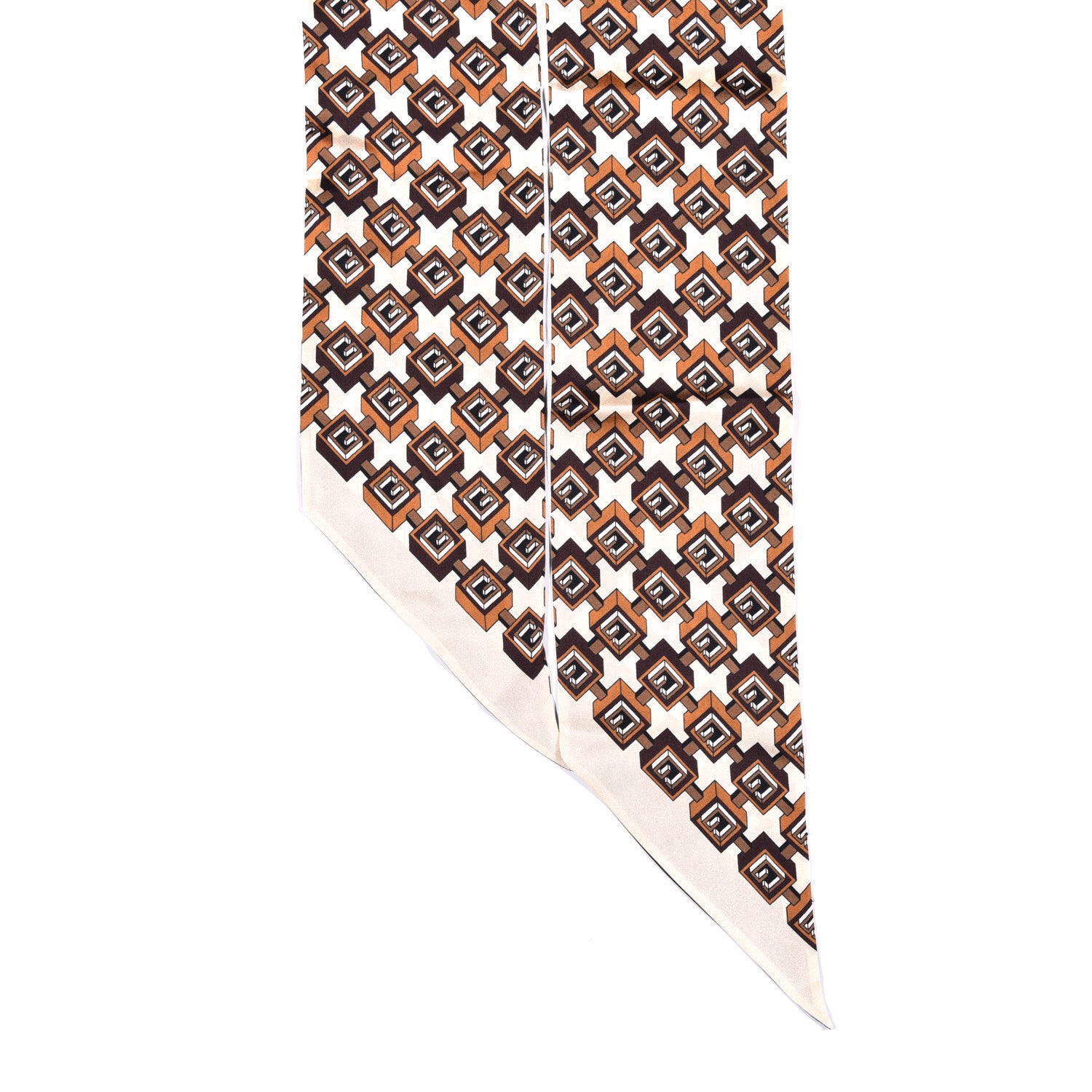 Gucci Silk Twill Isometric G Neck Bow Scarf Brown Ivory 4 of 6