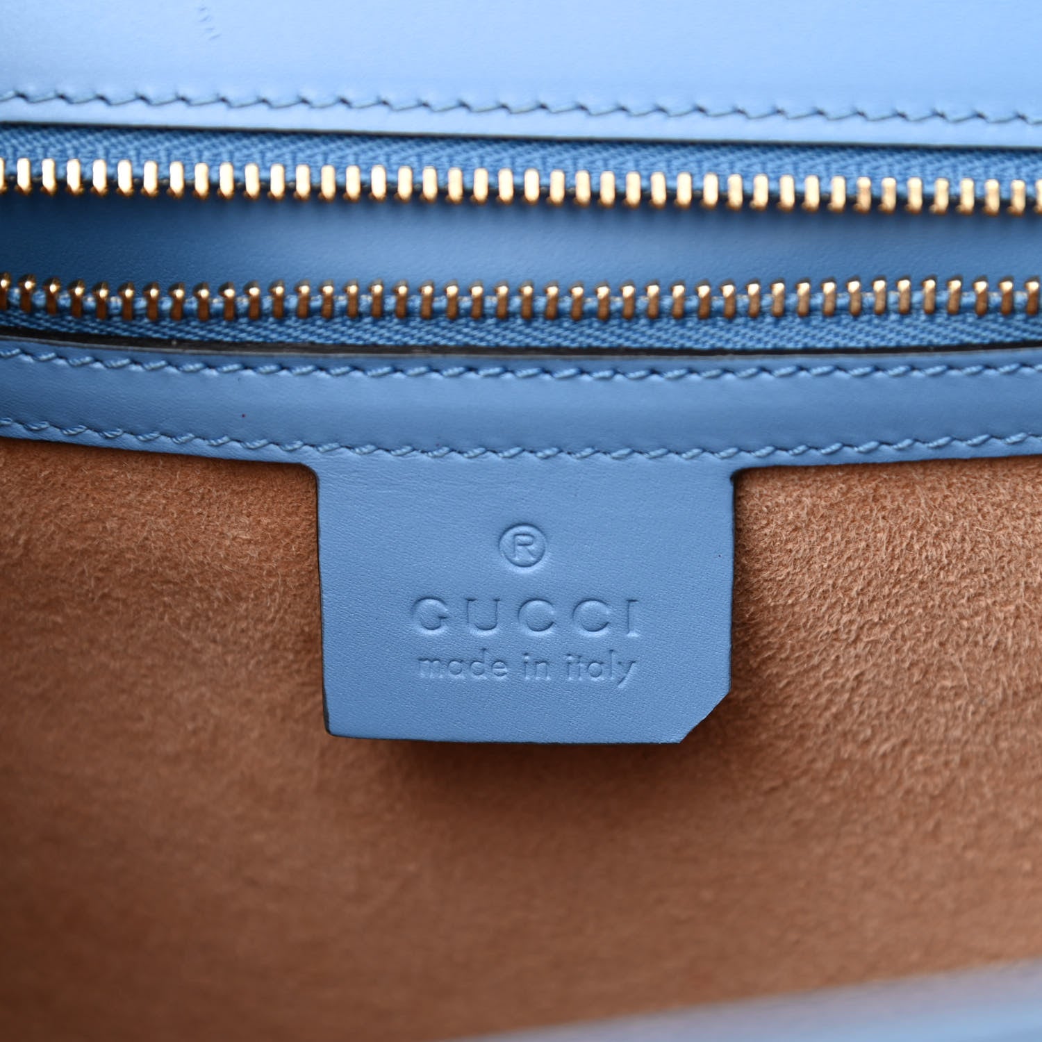 Gucci Calfskin Embroidered Medium Sylvie Top Handle Bag Clear Sky Blue 6 of 10