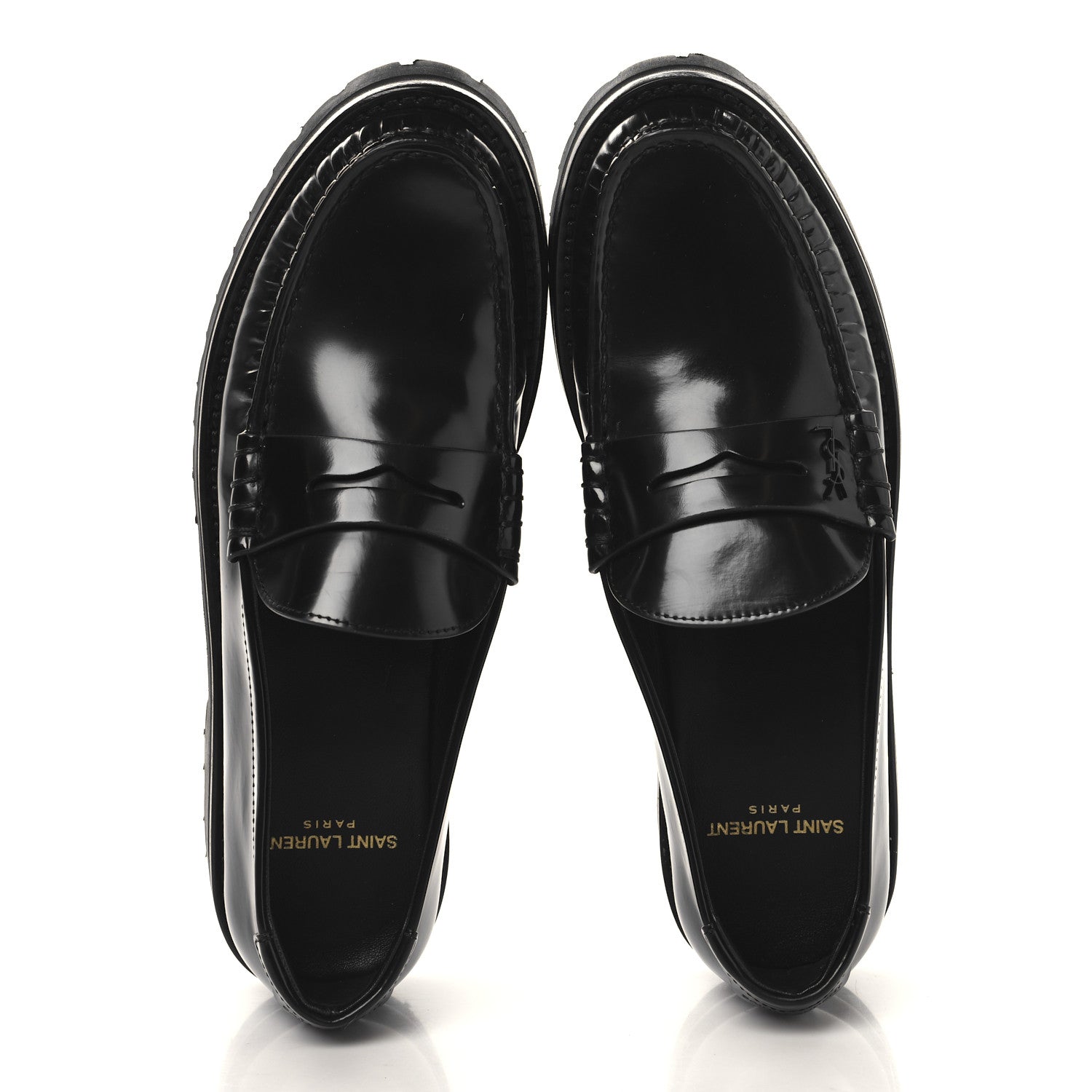 Saint Laurent Glazed Calfskin Le Loafer 15 Penny Slippers 38.5 Black 2 of 10