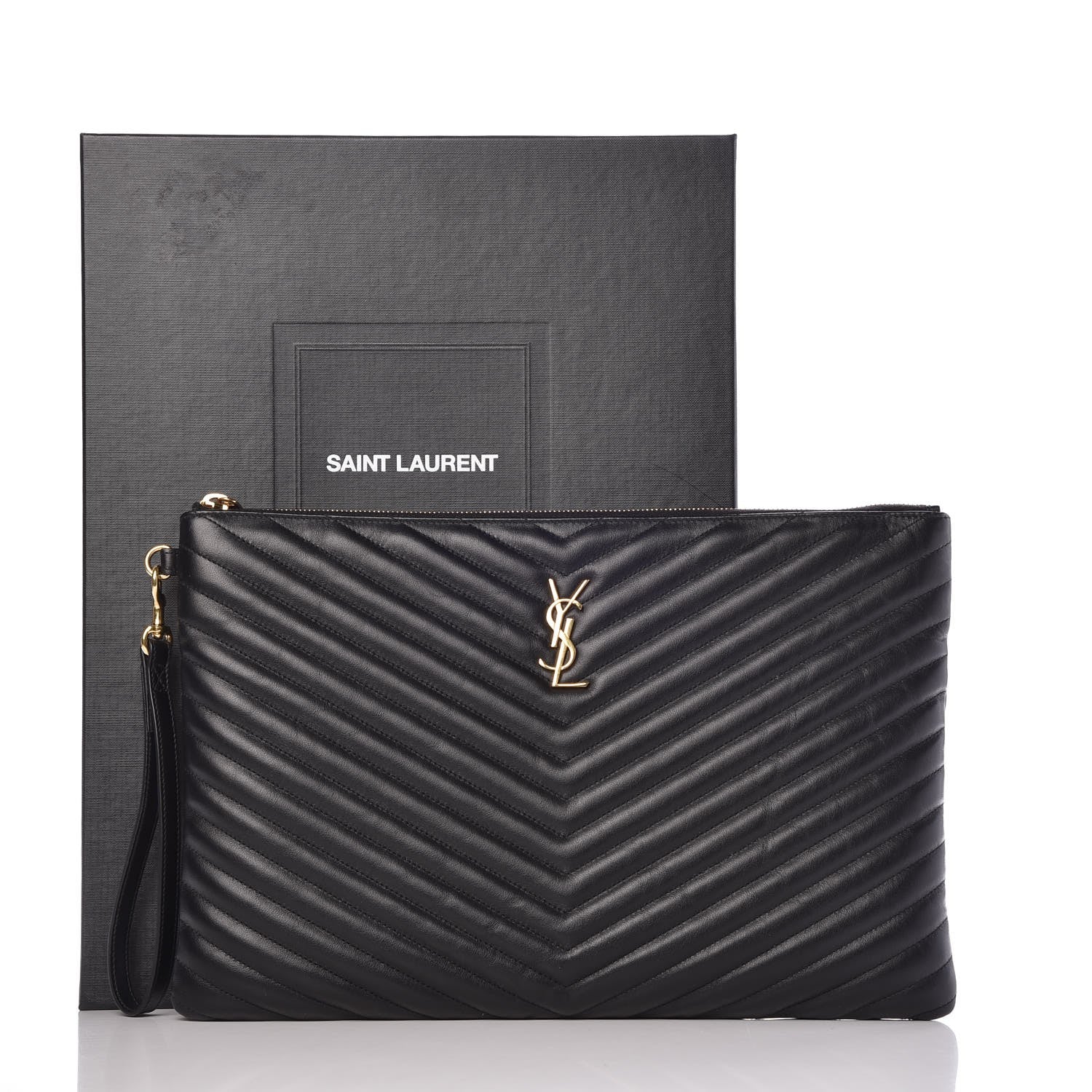 Saint Laurent Calfskin Matelasse Chevron Monogram Document Holder Black 10 of 10