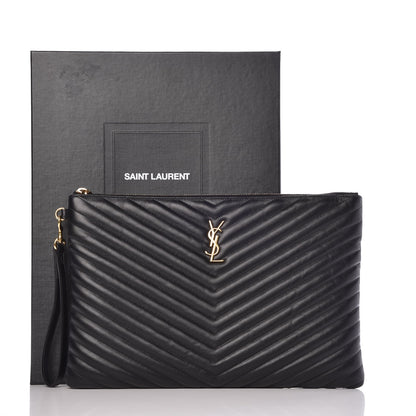 Saint Laurent Calfskin Matelasse Chevron Monogram Document Holder Black 10 of 10
