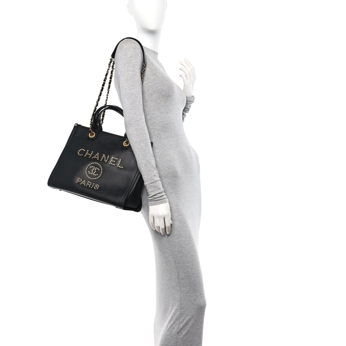 Caviar Small Studded Deauville Tote Black