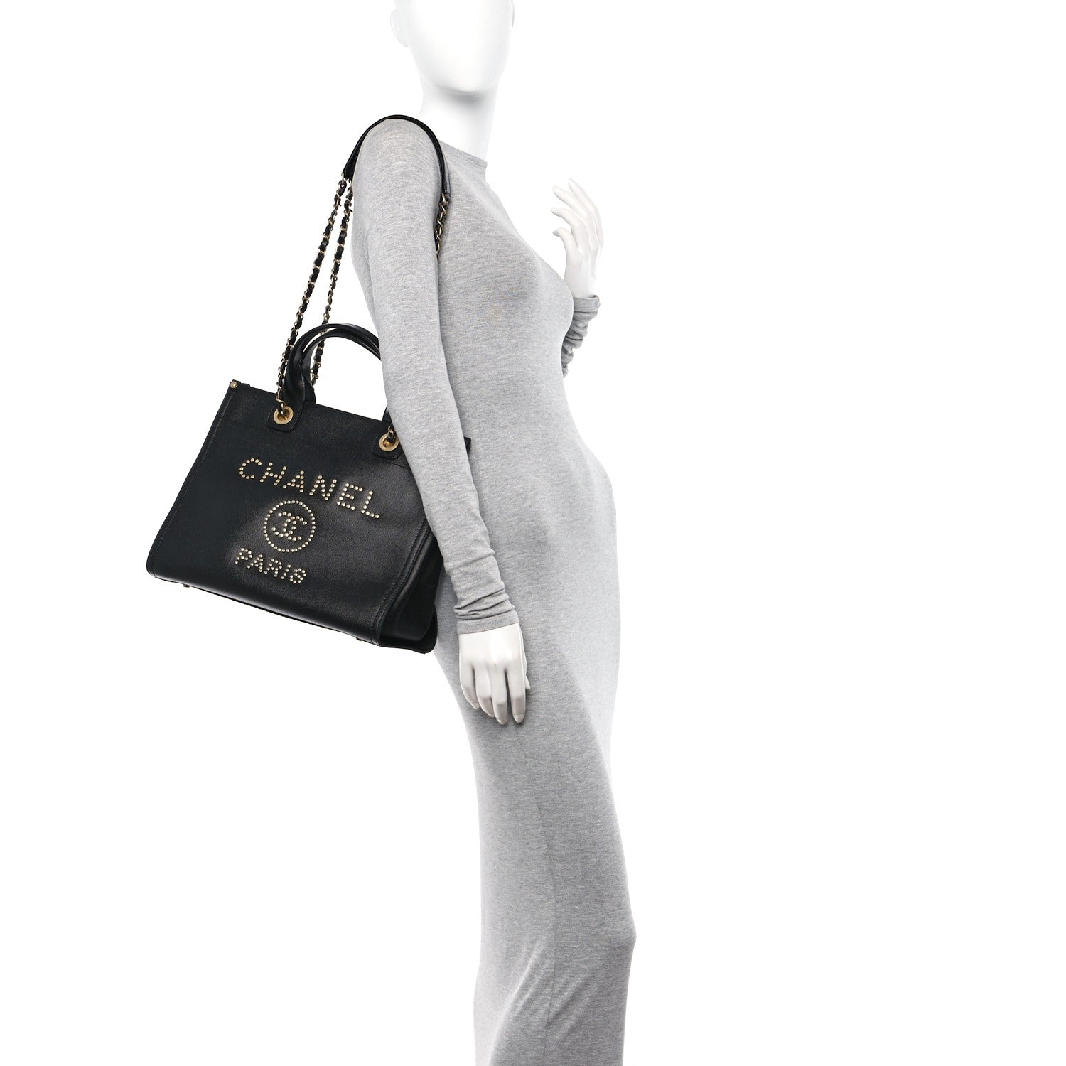 Chanel Caviar Small Studded Deauville Tote Black 2 of 10