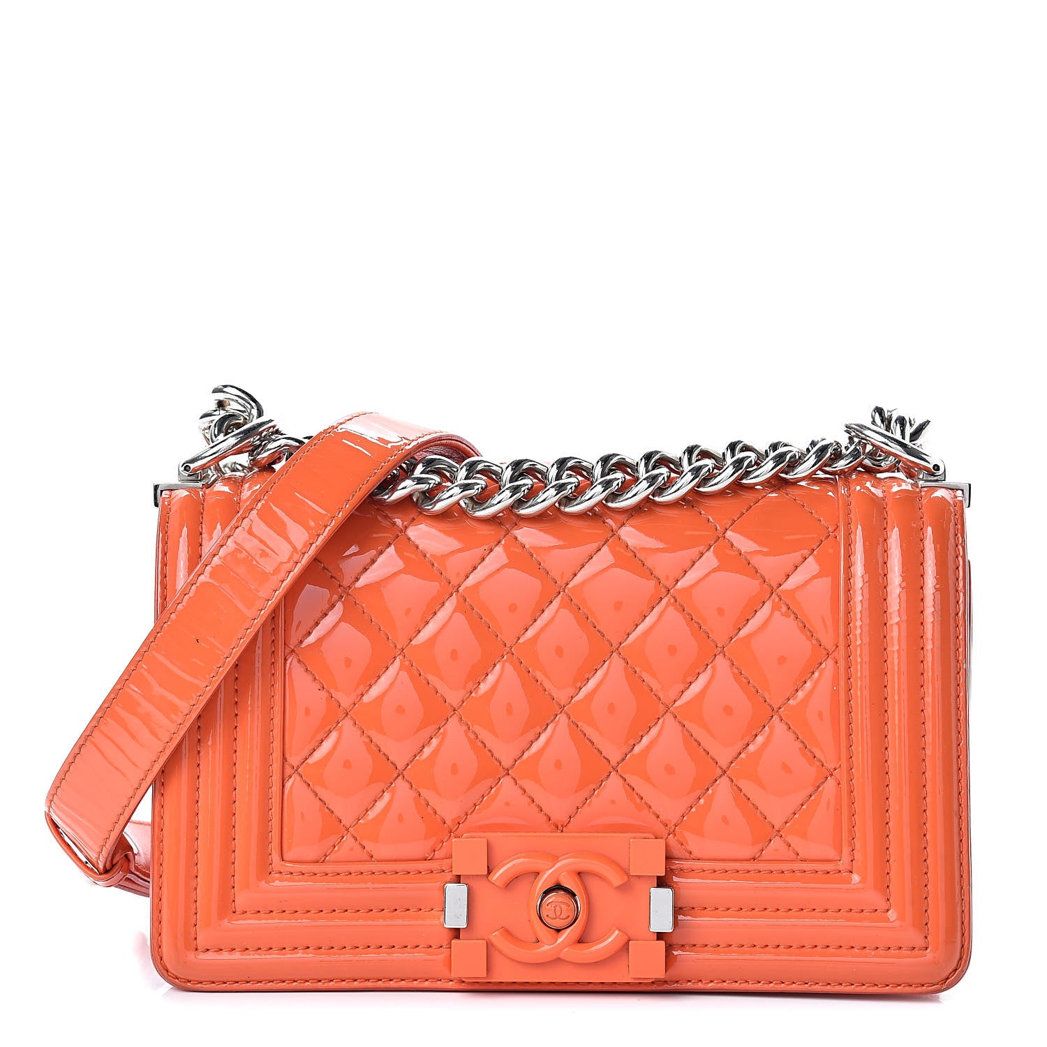 Chanel Patent Calfskin Quilted Small Plexiglass Boy Flap Orange 1 of 17