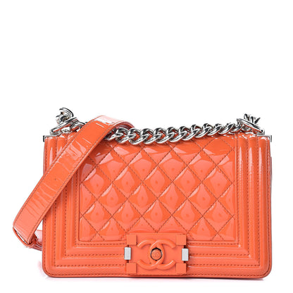 Chanel Patent Calfskin Quilted Small Plexiglass Boy Flap Orange 1 of 17