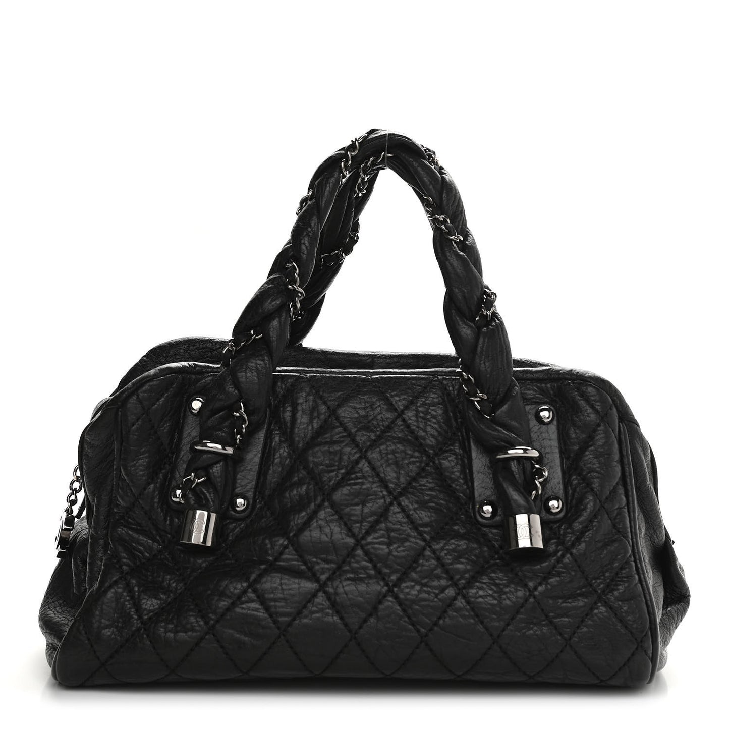 Distressed Lambskin Lady Braid Bowler Black