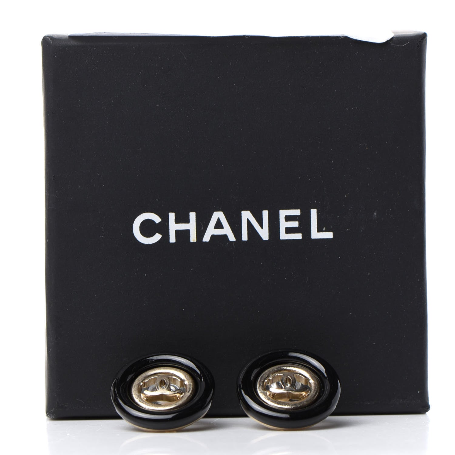 Chanel Resin CC Earrings Gold Black 5 of 5