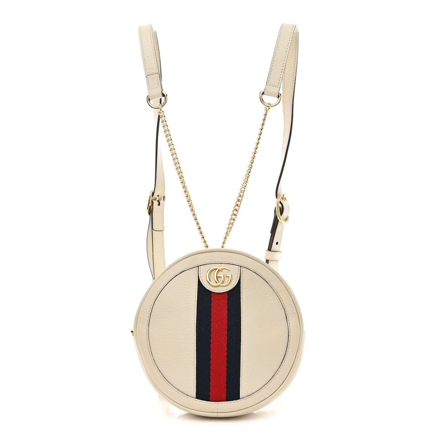 Gucci Textured Calfskin Web Mini Ophidia Round Backpack Mystic White 1 of 12