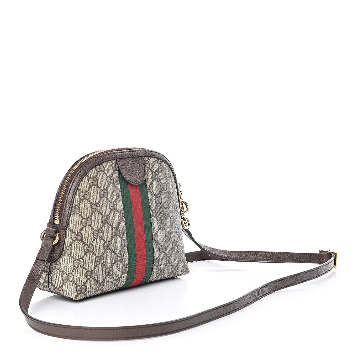 Gucci GG Supreme Monogram Textured Dollar Calfskin Web Small Ophidia Dome Shoulder Bag Beige Ebony New Acero 3 of 9
