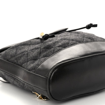 Chanel Lambskin Wool Quilted Drawstring Sling Backpack Black Grey 9 of 10
