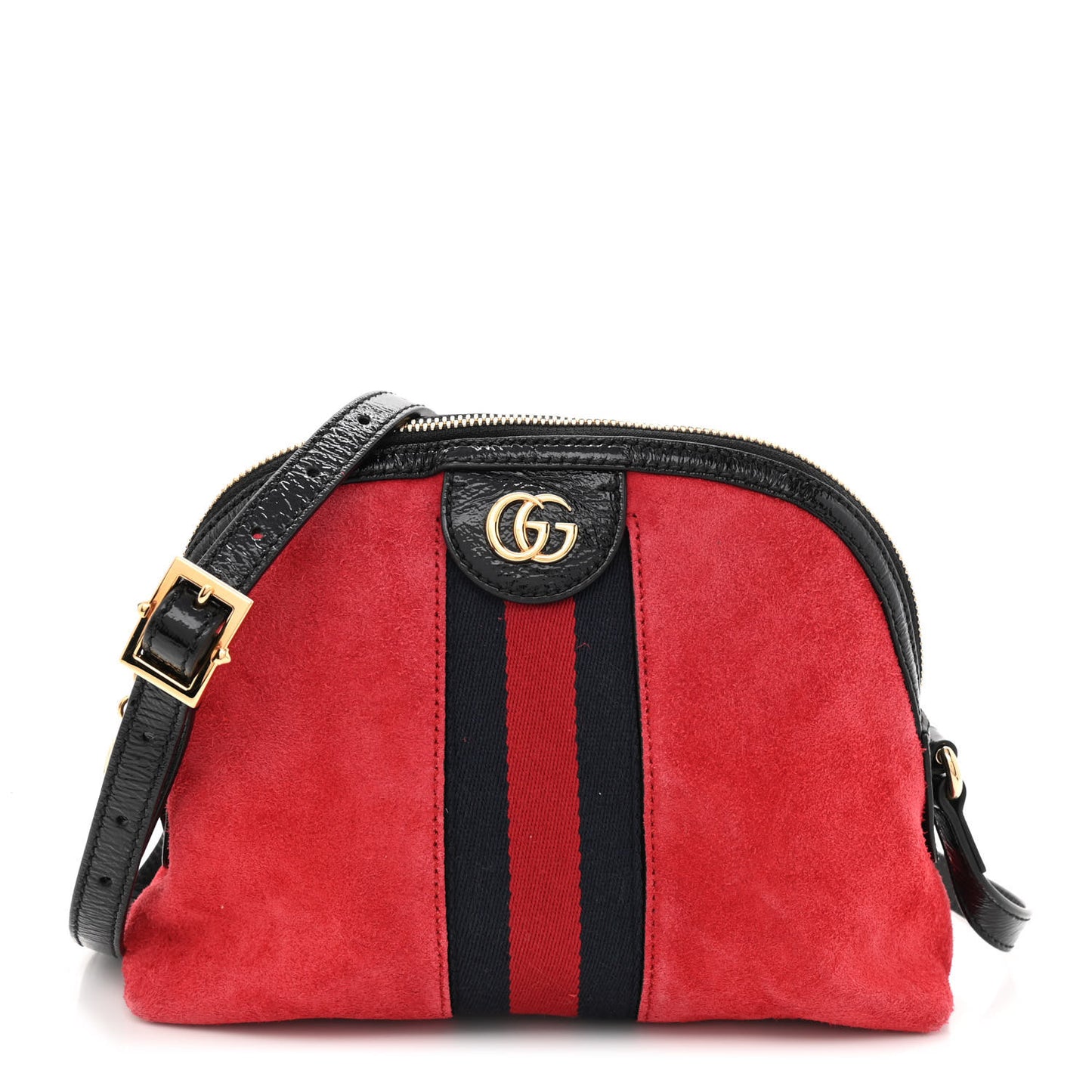 Suede Patent Web GG Small Ophidia Dome Shoulder Bag Hibiscus Red