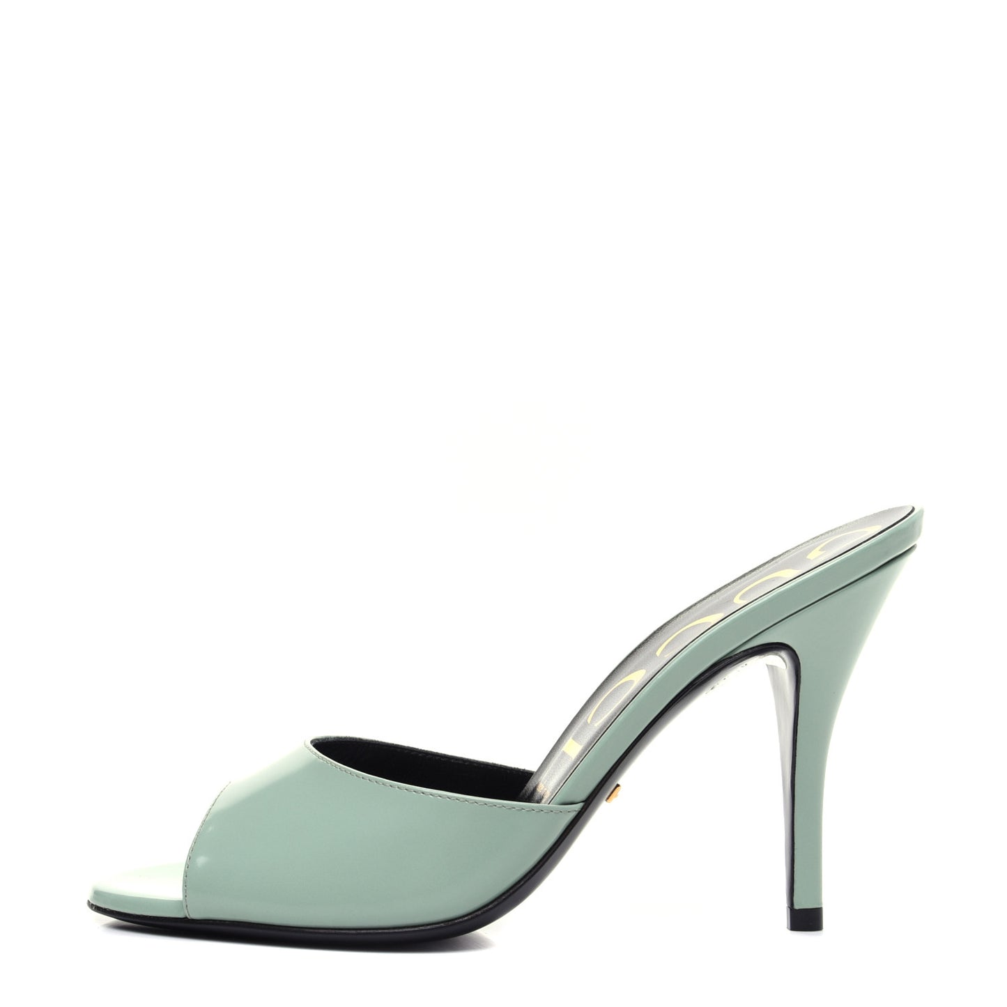 Polished Calfskin Scarlet Mid Heel Slide Sandals 37 Aqua Green