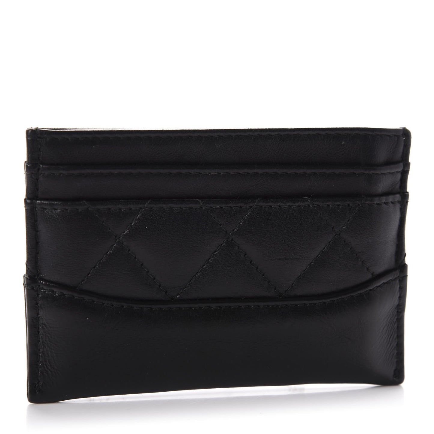 Aged Calfskin Quilted Gabrielle Card Holder Black