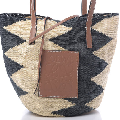 Loewe Sisal Calfskin Paula's Ibiza Shigra Tote Bag Black Beige Tan 7 of 9