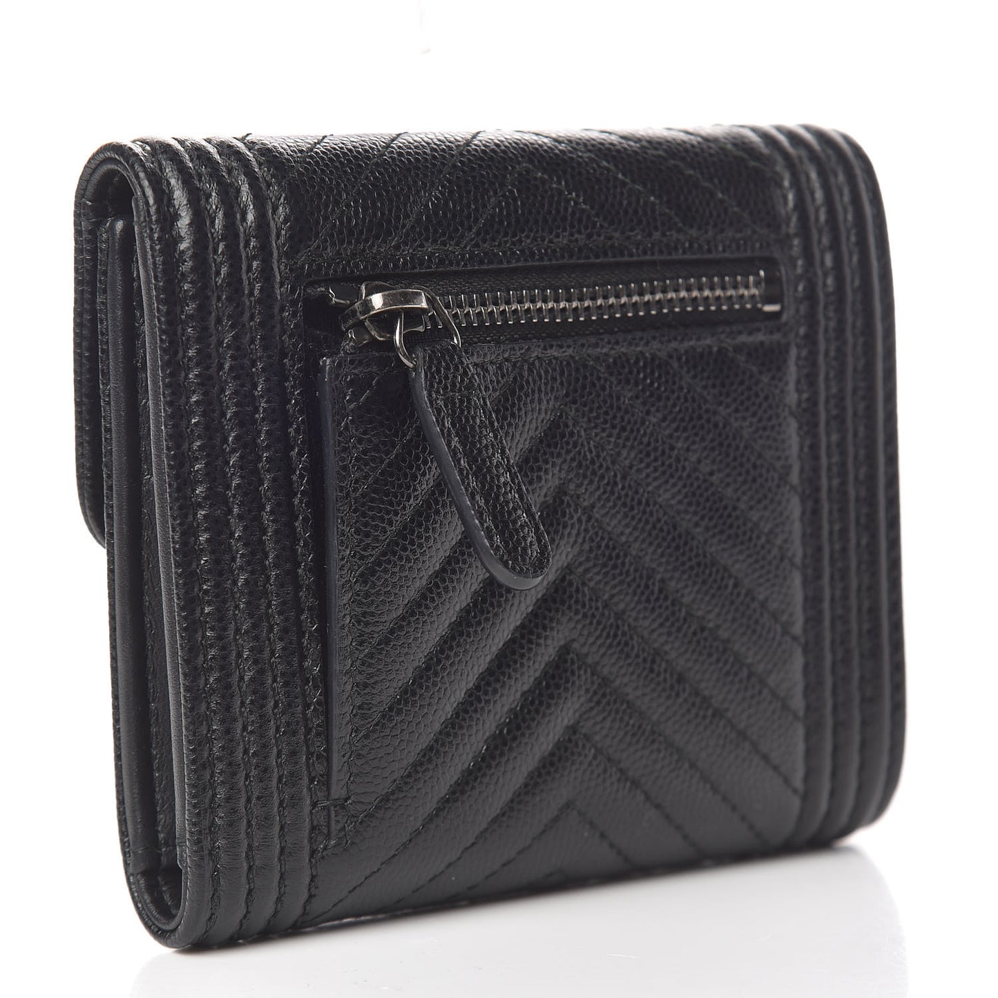 Caviar Chevron Quilted Boy Compact Wallet Black