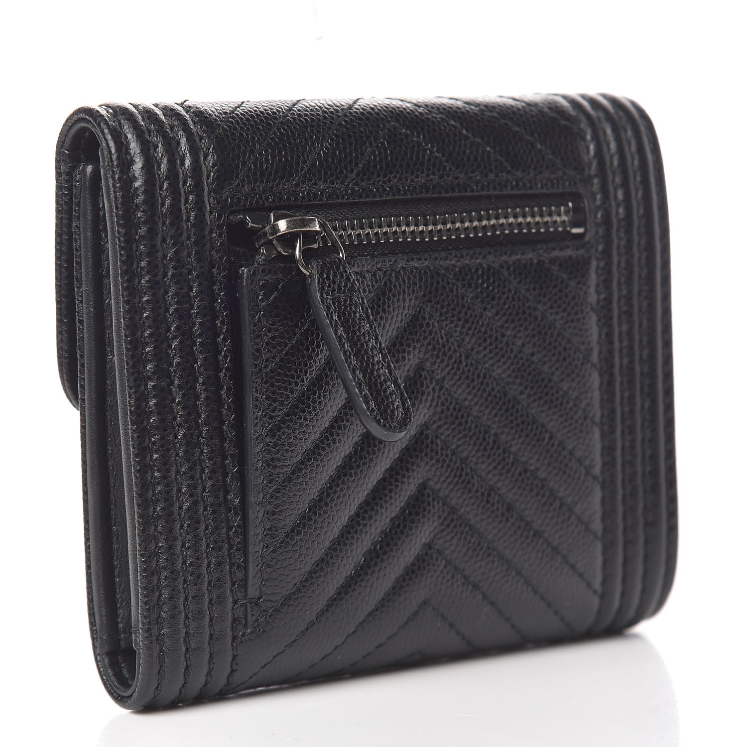 Chanel Caviar Chevron Quilted Boy Compact Wallet Black 3 of 9