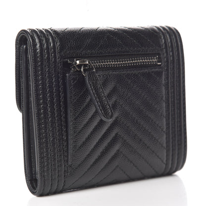 Chanel Caviar Chevron Quilted Boy Compact Wallet Black 3 of 9