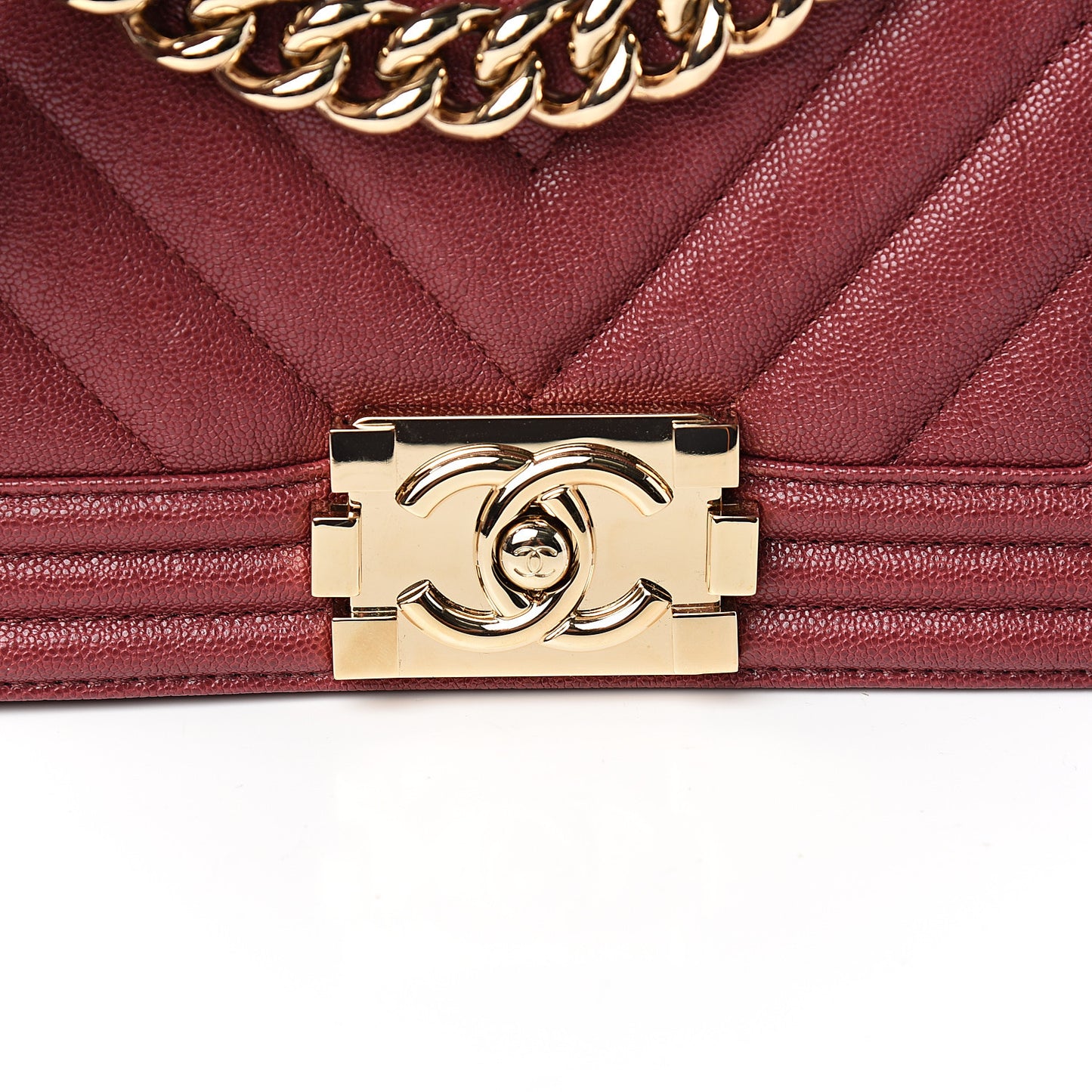 Caviar Chevron Quilted Small Boy Flap Dark Red
