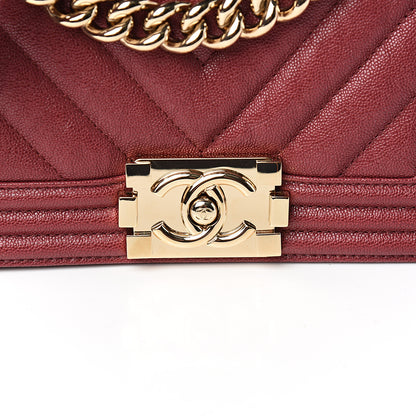 Chanel Caviar Chevron Quilted Small Boy Flap Dark Red 9 of 9