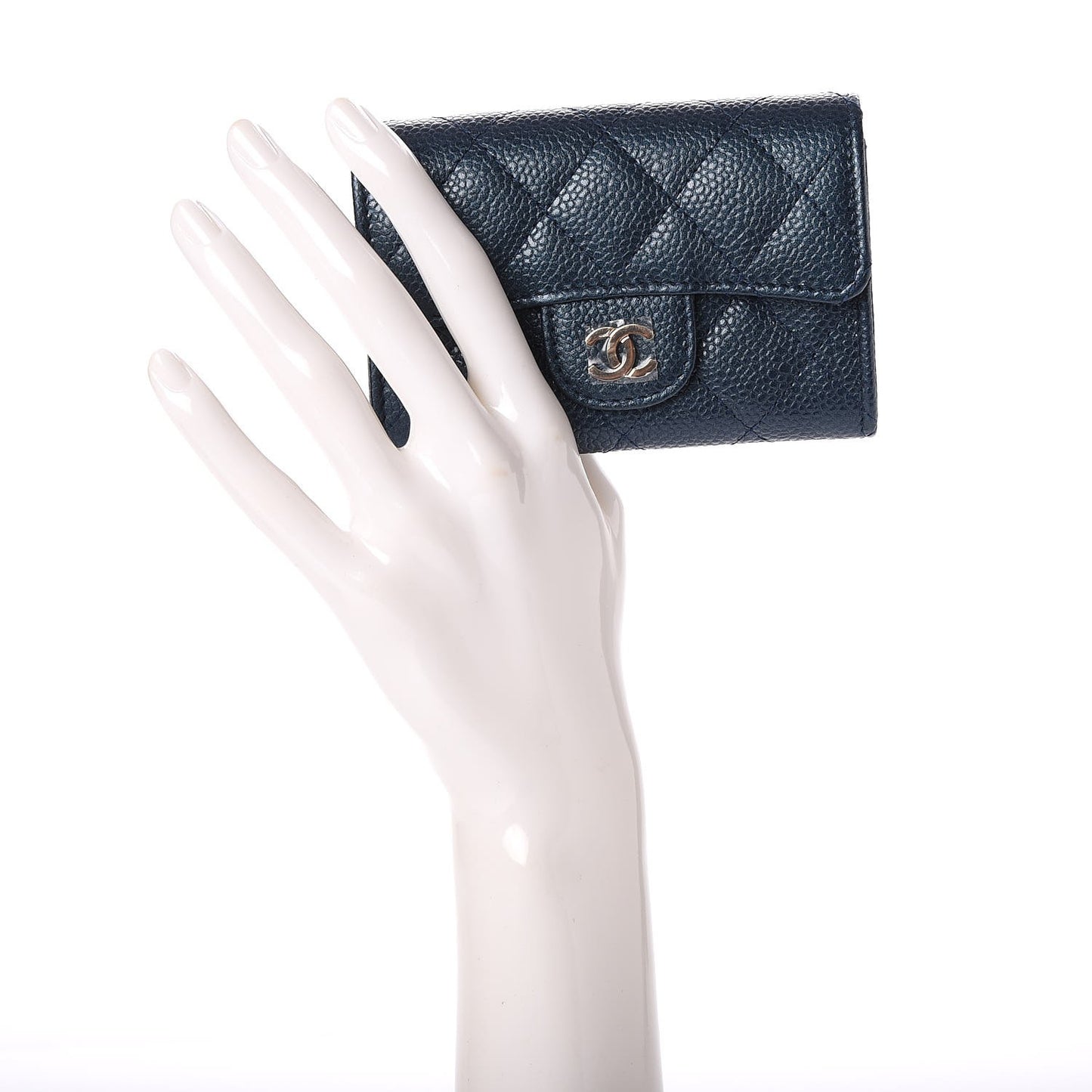 Metallic Caviar Quilted Card Holder Dark Blue