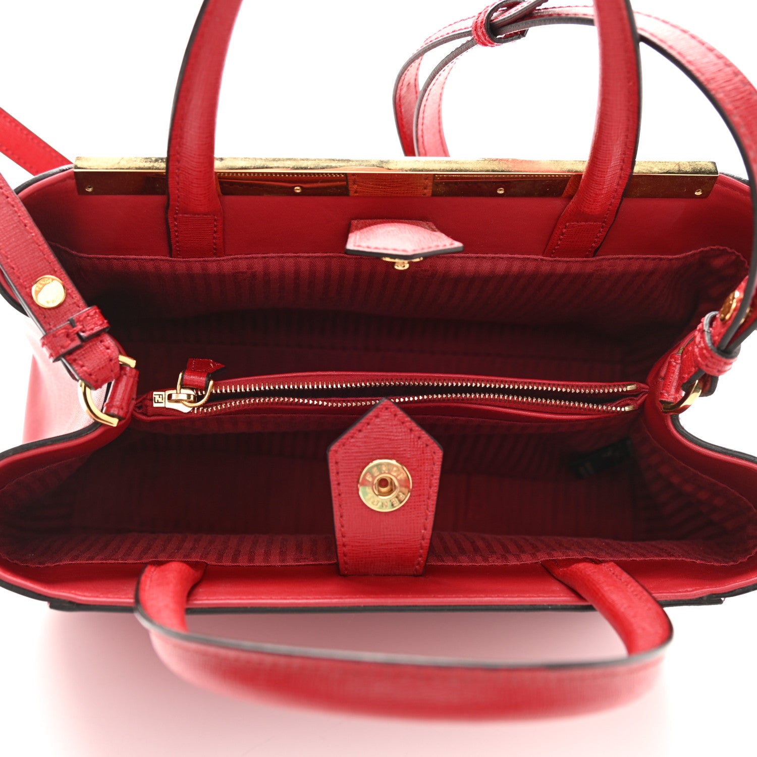 Fendi Vitello Elite Flamingo Petite 2Jours Tote Mattone 5 of 10