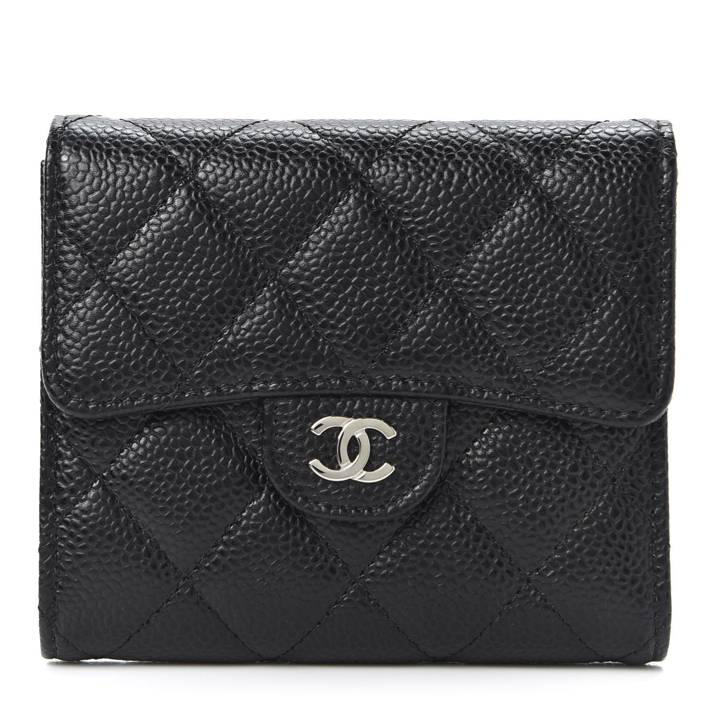 Caviar Quilted Compact Flap Wallet Black