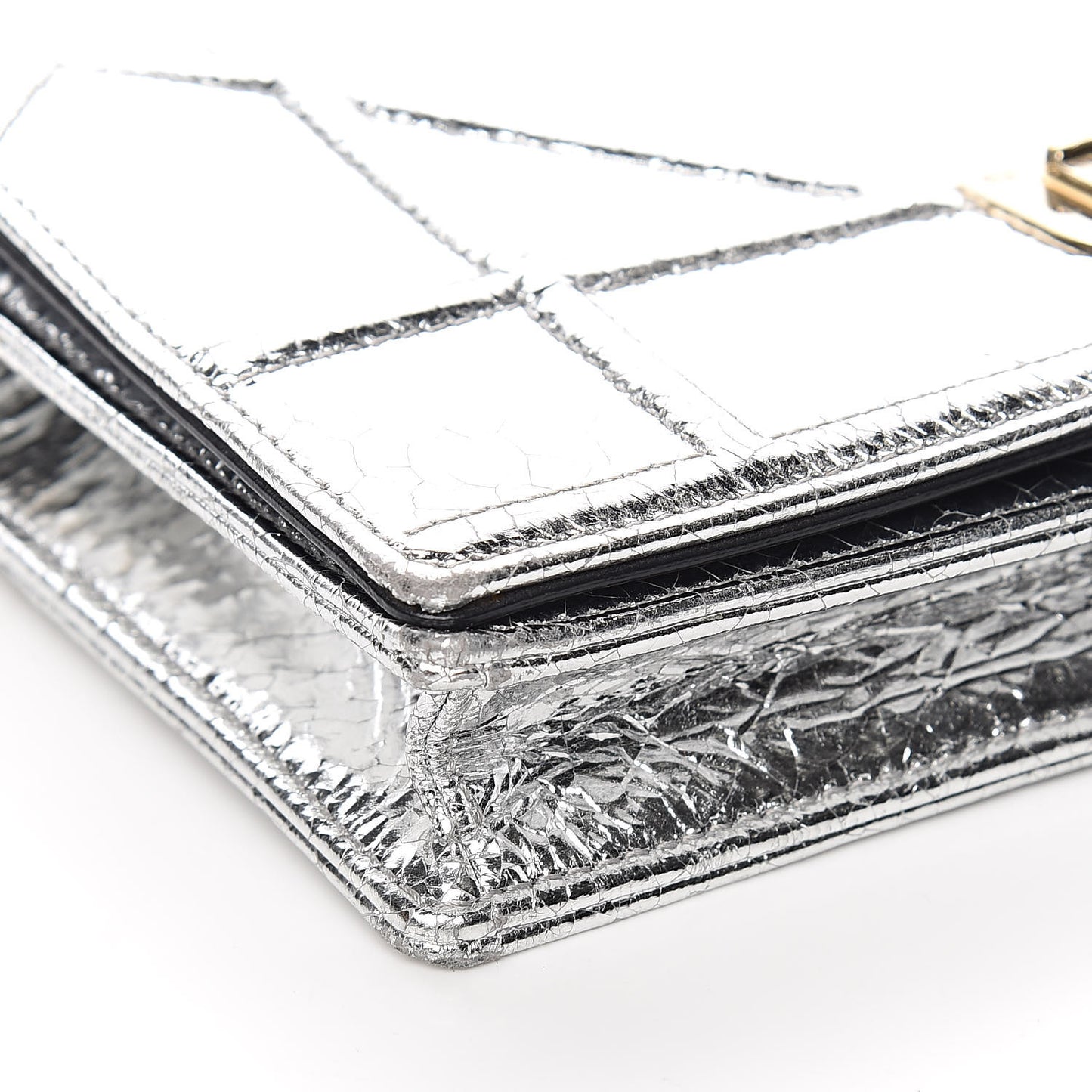 Metallic Ceramic Effect Deerskin Diorama Wallet on Chain Pouch Silver
