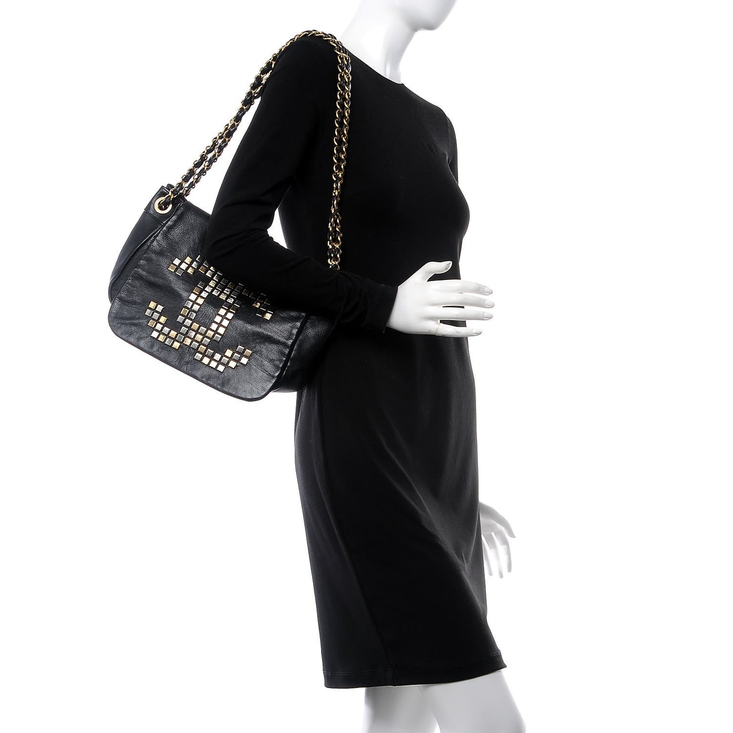 Grained Calfskin Metal Mosaic Flap Black
