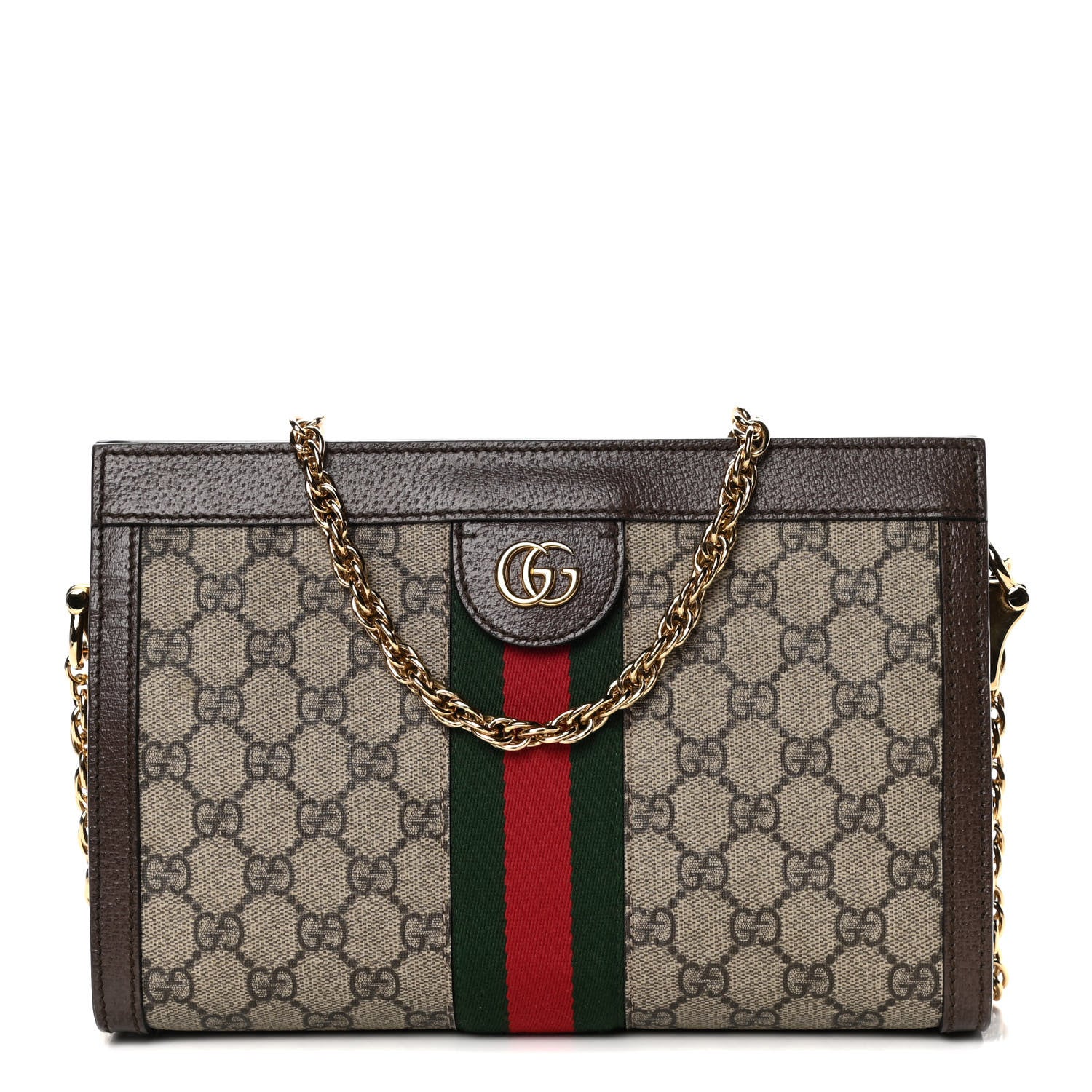 Gucci GG Supreme Monogram Web Small Ophidia Chain Shoulder Bag Brown 1 of 10