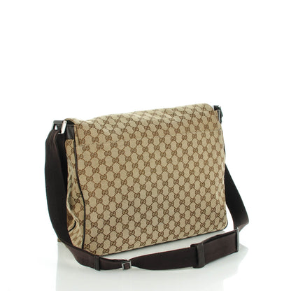 Gucci Monogram Large Flap Messenger Bag Beige Dark Brown 3 of 7