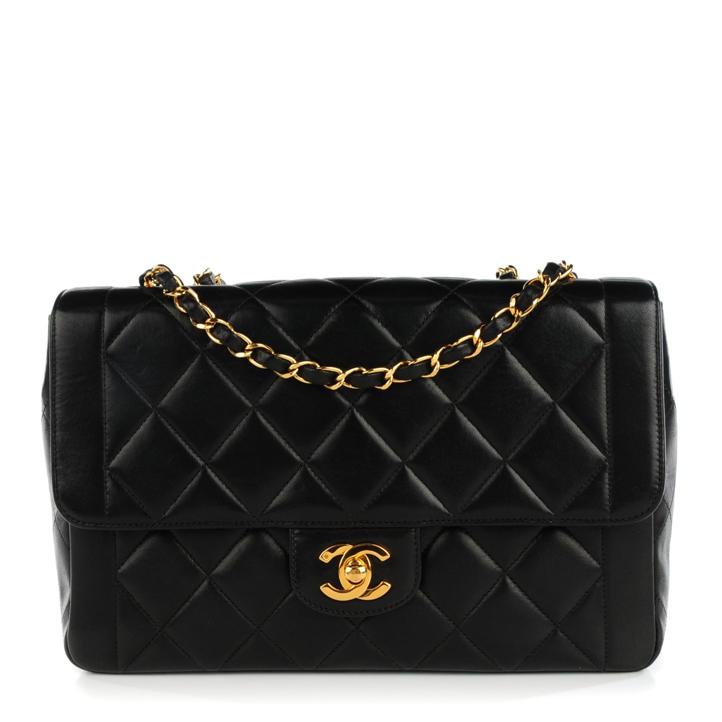 Lambskin Quilted Medium Single Flap Black