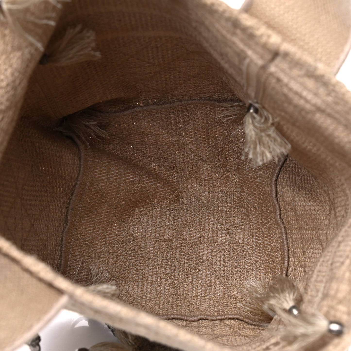 Canvas Embroidered D-Bubble Bucket Bag Beige