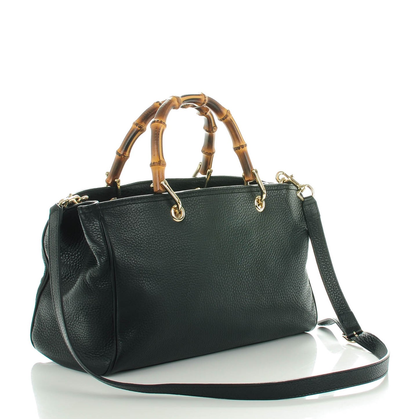 Pebbled Calfskin Medium Bamboo Shopper Tote Black
