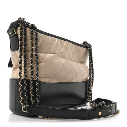 Chanel Aged Calfskin Quilted Medium Gabrielle Hobo Beige Black 3 of 10