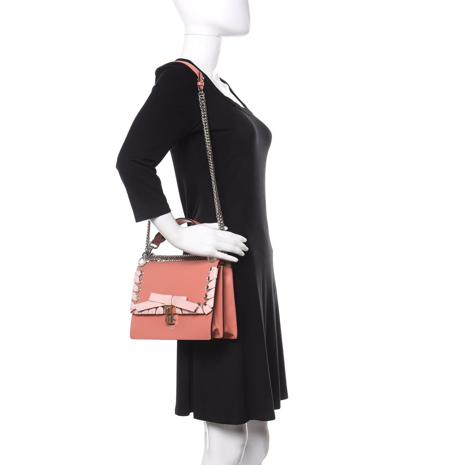 Fendi Vitello Liberty Shiny Nappa Lace Up Bow Kan I Shoulder Bag Macaron Confetto 2 of 10