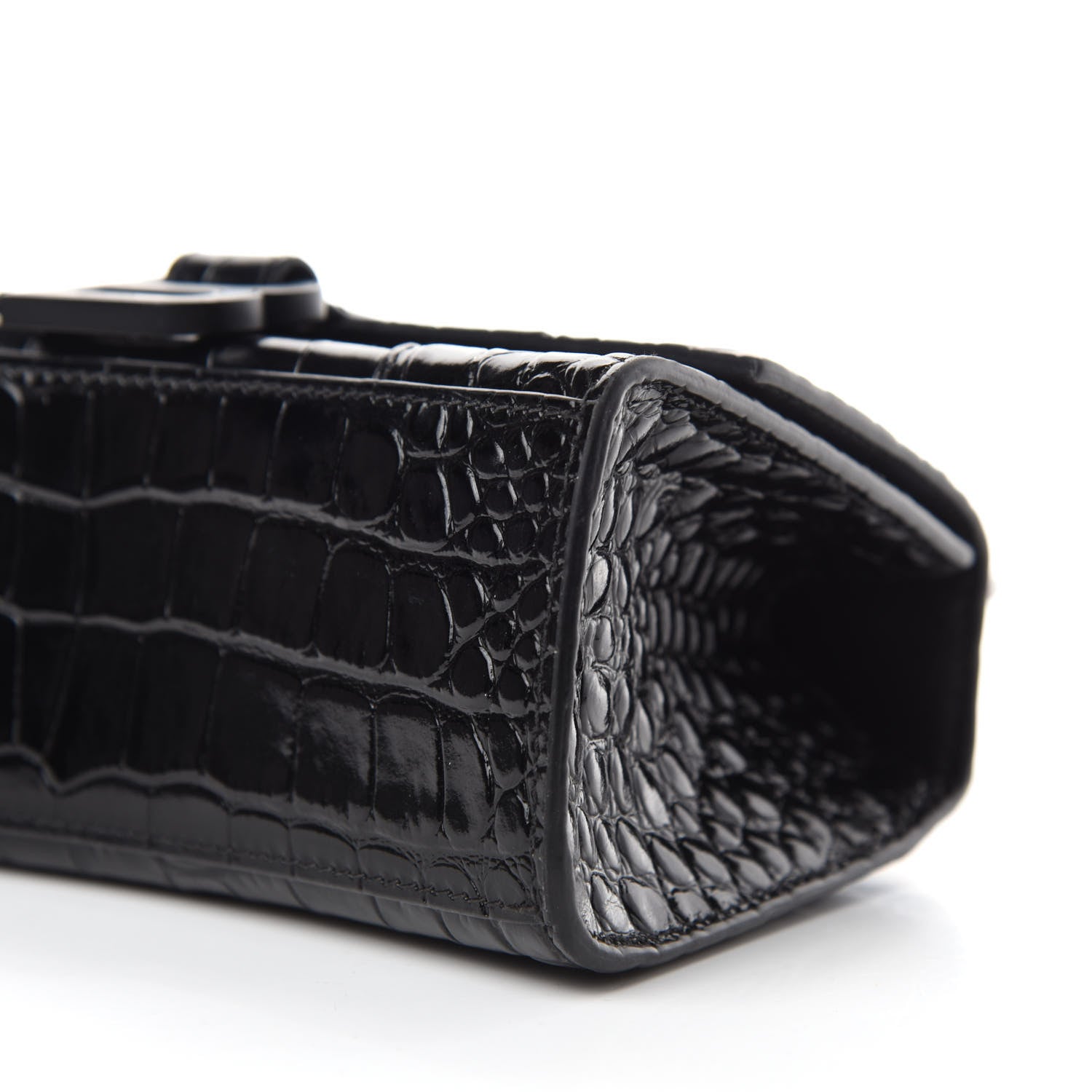 Balenciaga Shiny Calfskin Monochrome Crocodile Embossed Hourglass Top Handle Bag XS Black 7 of 12