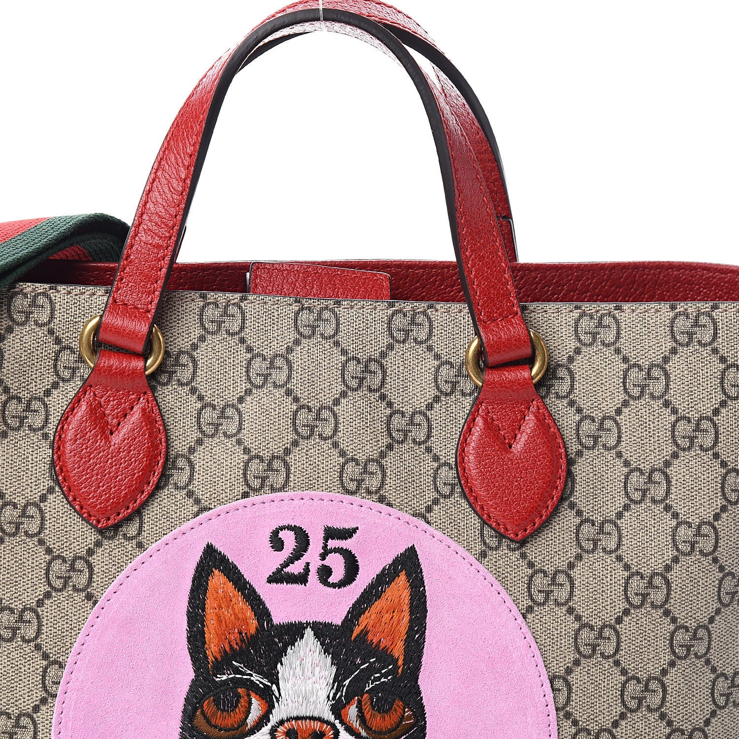 Gucci Soft GG Supreme Monogram Web Bosco Patch Small Crossbody Tote Beige Malva Hibiscus Red 10 of 10
