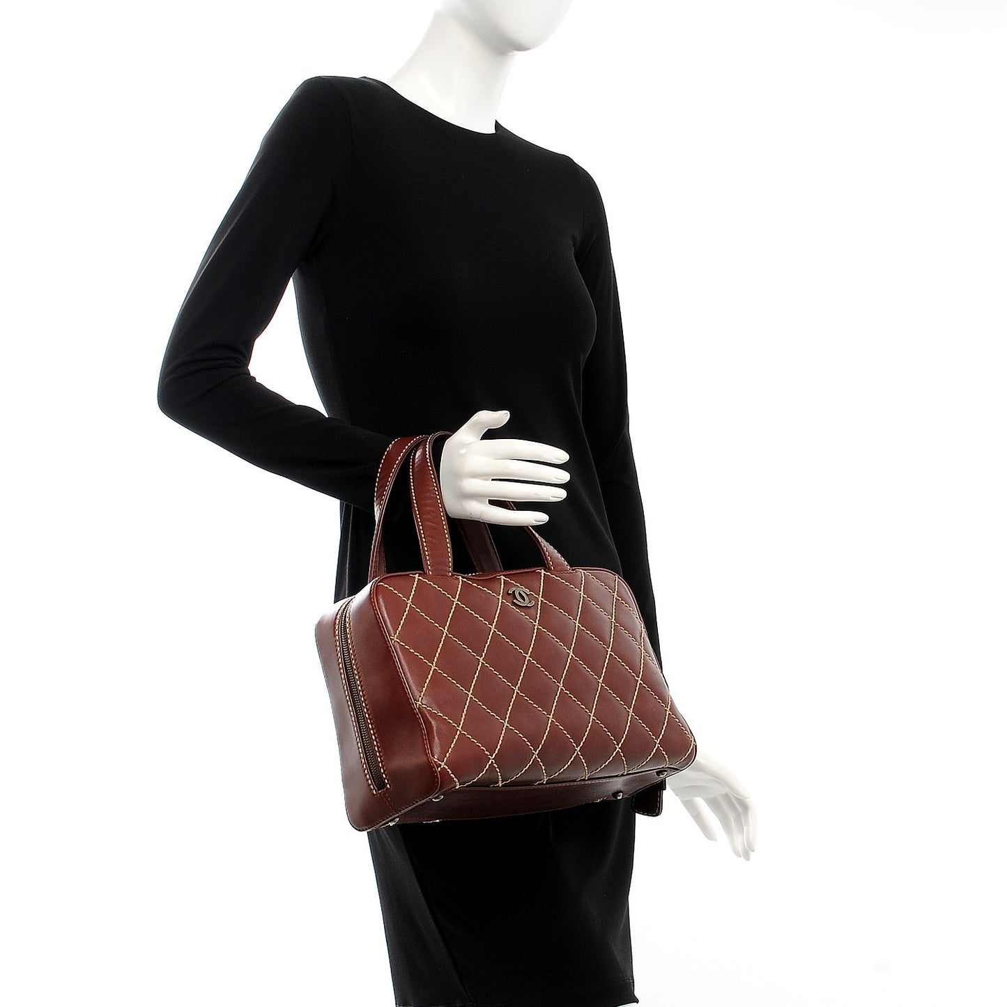 Calfskin Contrast Stitch Surpique Bowler Brown