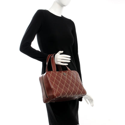 Chanel Calfskin Contrast Stitch Surpique Bowler Brown 2 of 14