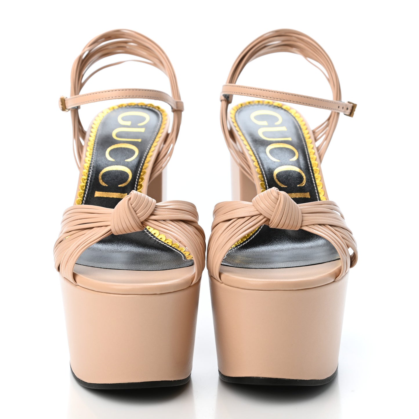 GUCCI Calfskin Knotted Strap Crawford Platform Sandals 38.5 Neutral
